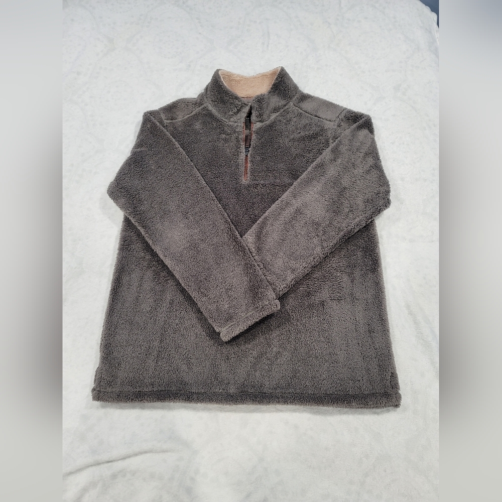 TRINITY Mens Pullover Sweatshirt Grey 1/4 Zip Faux Fur Plush XL